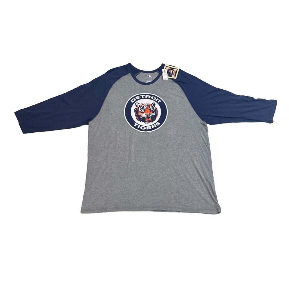 Detroit Tigers Baseball T-Shirt Grey/Blue Mens Size XXL Vintage 80s Logo